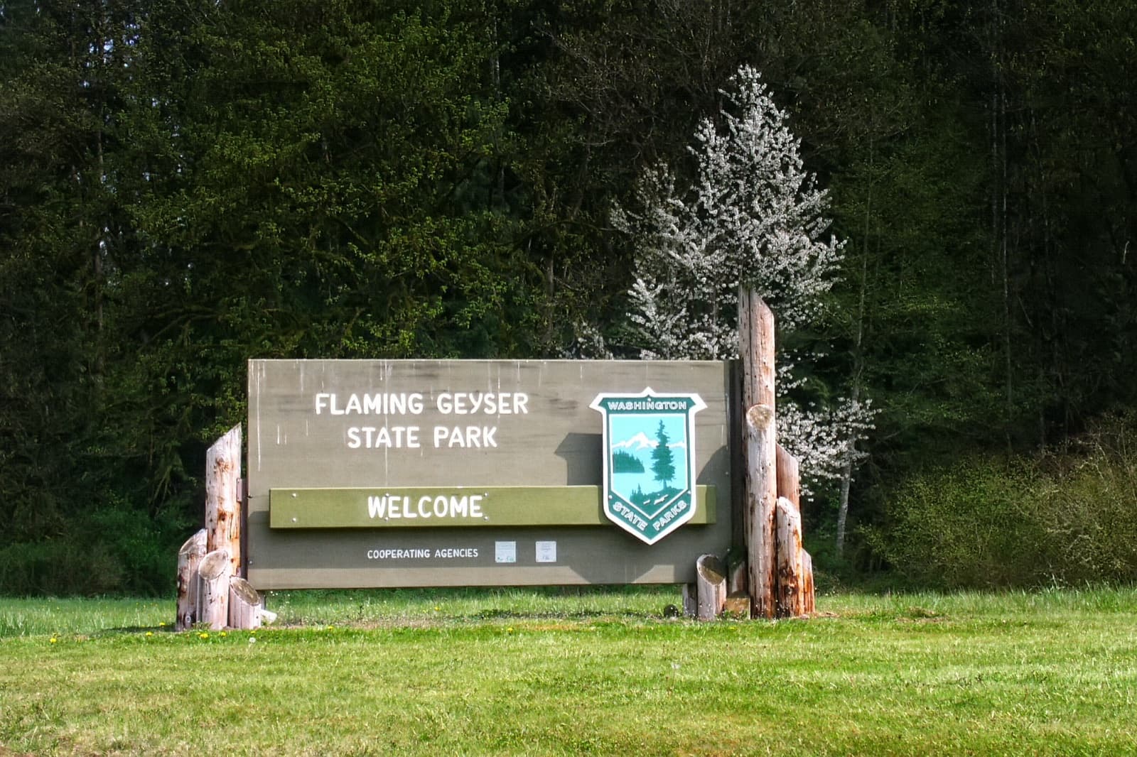 The welcome sign at Flaming Geyser State Park, 2008